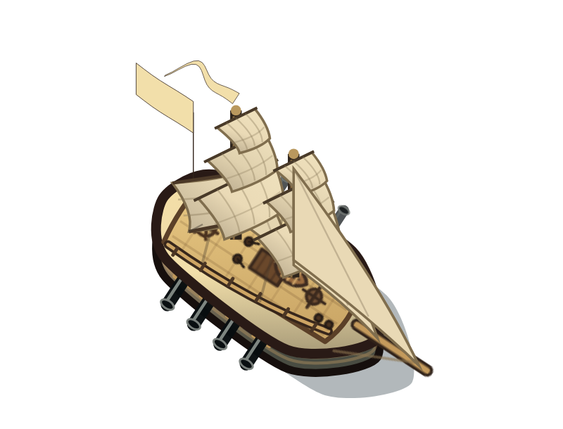 Wind Rogue's brig with flags streaming astern